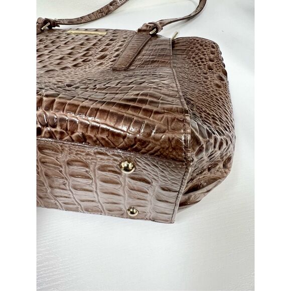 Brahmin Paris Toasted Barley Melbourne Leather Croc Shoulder Tote Purse Bag - Picture 12 of 13